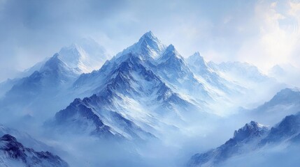 Obraz premium Mountain Peaks with Light Glow. Generative AI