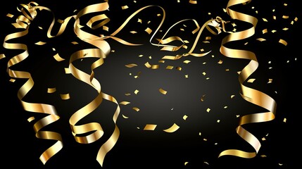Golden Confetti and Ribbons on Transparent Background - a festive and vibrant visual. The transparent background enhances the celebratory feel of the confetti and ribbons.