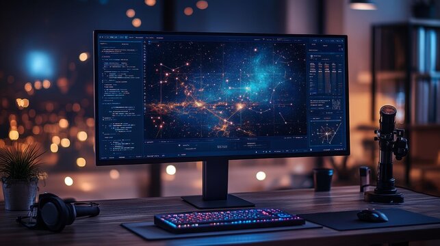 Astronomy Website Monitor Mockup. Generative AI