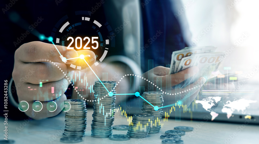 Poster financial growth data or investment market profit bar and success report 2025.money business financi
