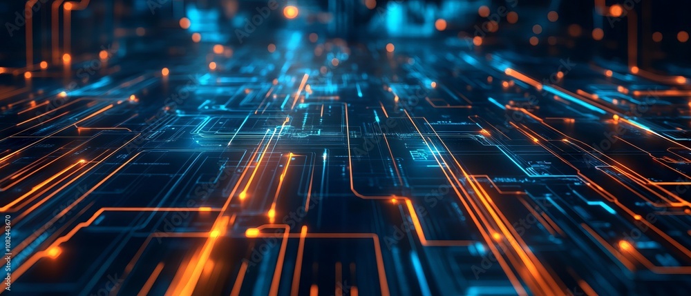 Poster futuristic abstract circuit board structure illustrating advanced computer technology and business i
