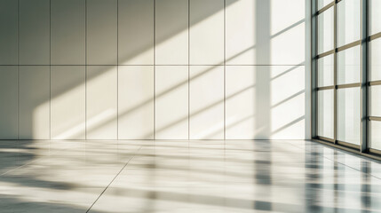 Obraz premium Minimalistic empty room with white panels and soft light reflections