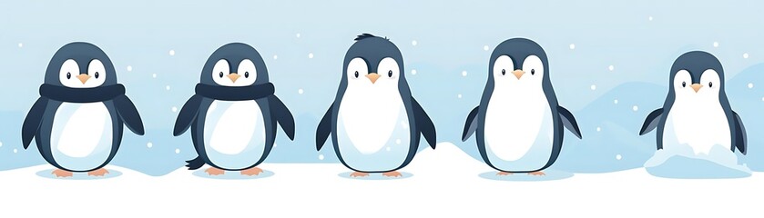 Obraz premium Cute Penguins in Winter Wonderland