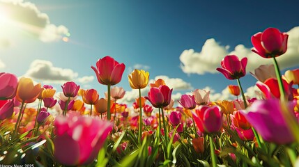 Happy New Year 2025 written on a whimsical candyland scene, in bright pastel letters surrounded by sweets and treats.