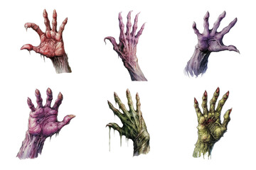 Fototapeta premium Zombie Hand Watercolor Collection Bundle Set Isolated on a Transparent Background