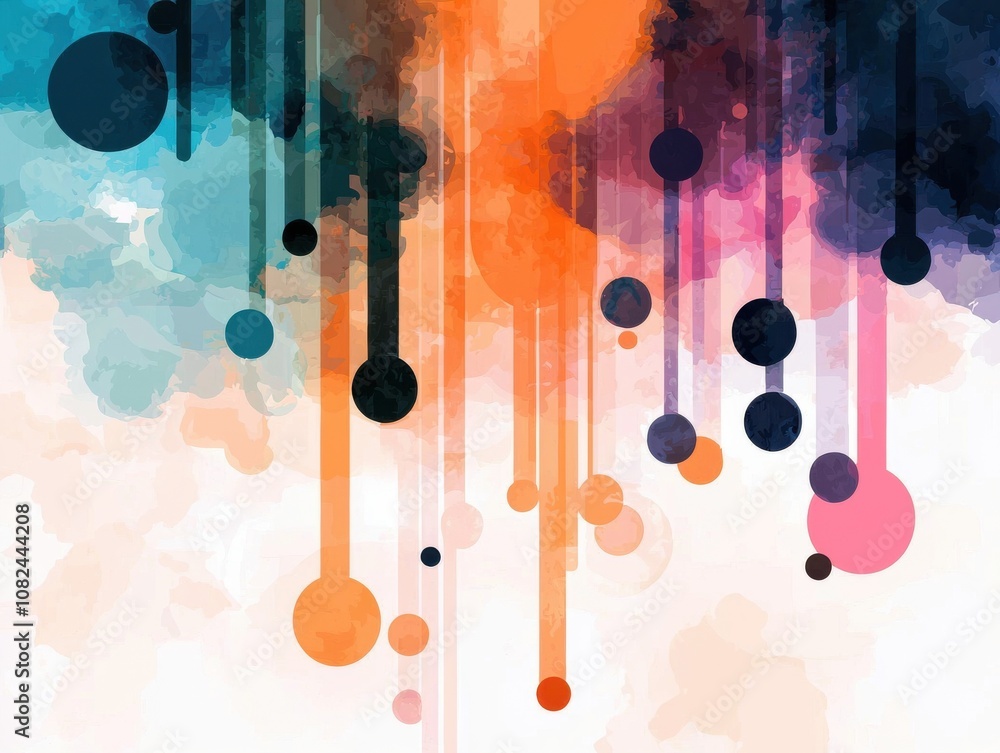 Poster quantum computing of cryptography concept. a vibrant, abstract composition featuring colorful orbs a