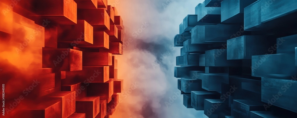 Poster quantum computing of cryptography concept. a vibrant digital artwork depicting contrasting red and b
