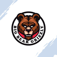 Grizzly Bear Head Vector Mascot Logo