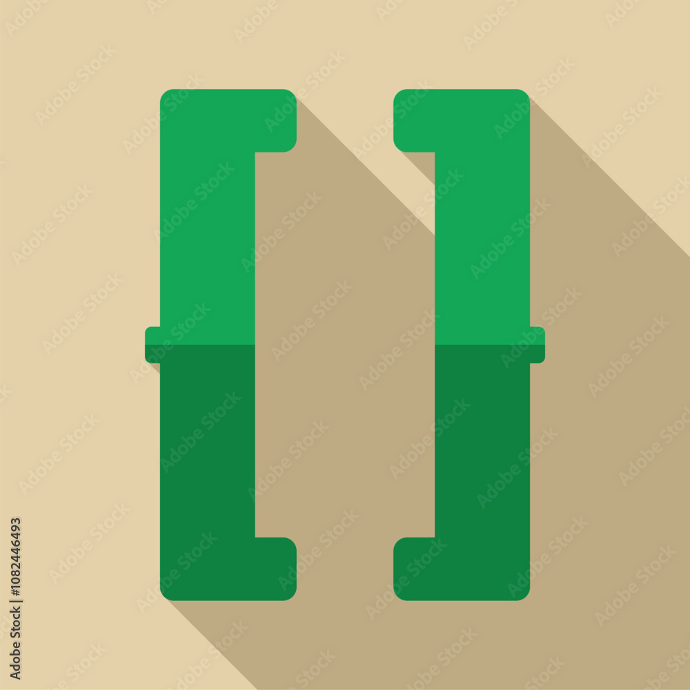 Poster green square brackets represent coding and programming on a beige background, perfect for software d