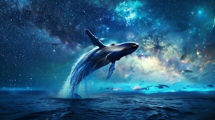 Obraz premium Whale Leaping Through the Stars: A Cosmic Ocean Dream
