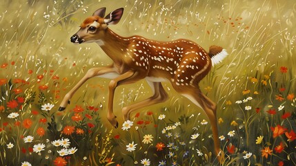 Fawn in a Field of Flowers