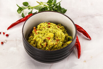 Guacamole with avocado, tomato and chili