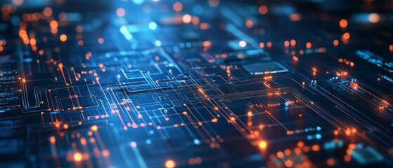 Fototapeta premium Futuristic abstract circuit board structure illustrating advanced computer technology and business innovation background for digital connectivity and tech industry visuals