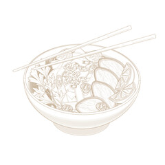 Vector Illustration Logo Line art Vietnamese rice noodles with beef or Pho Noodles
