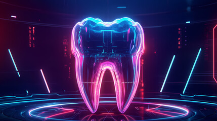 Modern tooth with advanced future technology healing and protection effects, futurity of dentistry. Futurity. Illustration