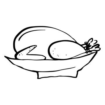 recommend clip art: Roast turkey,  doodle drawing,  sketch style vector illustration, outline