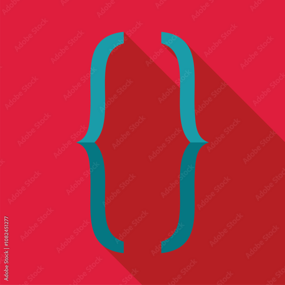 Poster curly brackets icon casting long shadow, symbolizing programming, coding, and software development o