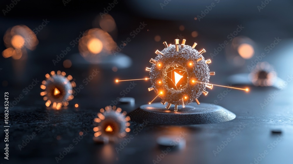 Aufkleber abstract representation of a virus with glowing particles and detailed surface textures set against 