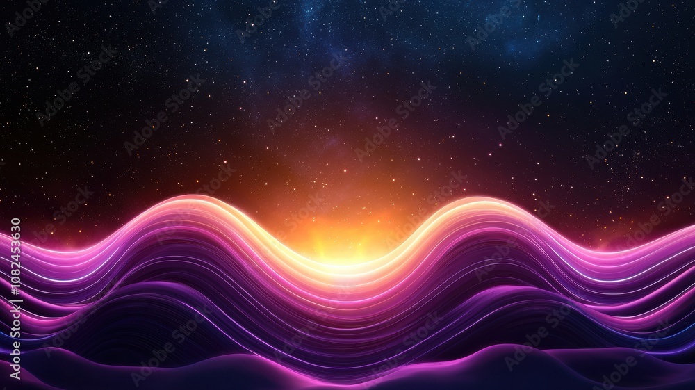 Poster quantum computing of cryptography concept. a vibrant digital landscape featuring flowing waves of co