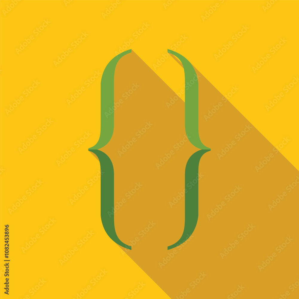 Poster green curly brackets symbol on a vibrant yellow background, representing coding, programming, and so
