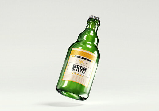 Floating Small Beer Bottle Mockup