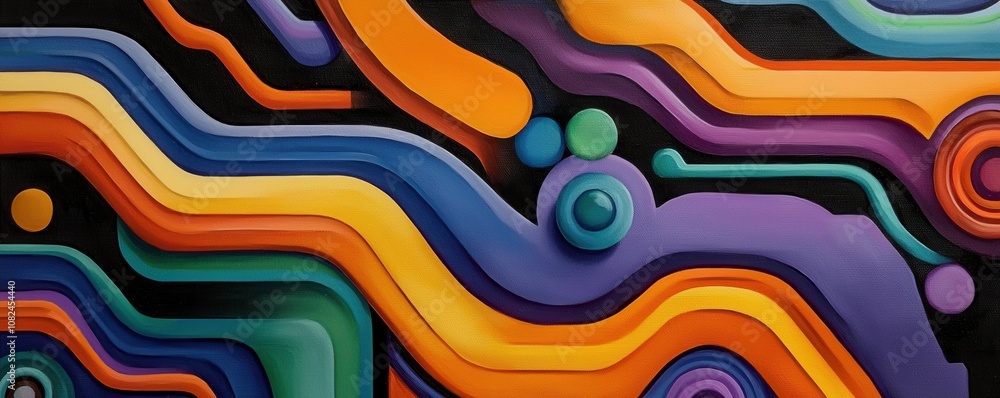 Poster quantum computing of cryptography concept. a vibrant abstract design featuring colorful, flowing lin