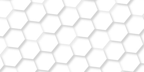 Naklejka premium Abstract background white, gray hexagon with seamless geometric pattern texture design. futuristic geometry pattern honeycomb mosaic texture design. hexagon grid minimalist mesh cell texture design.