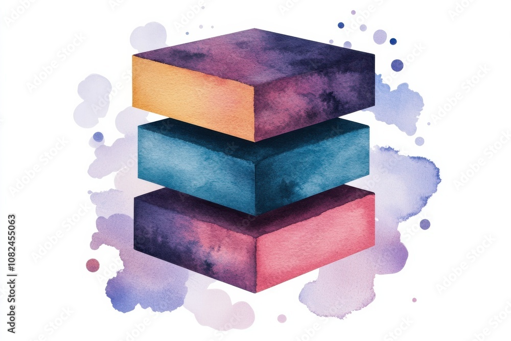 Poster quantum computing of cryptography concept. a modern watercolor illustration of stacked geometric sha