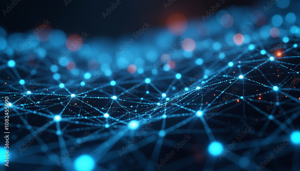Aufkleber abstract blue network grid with glowing connections: a blue network grid with glowing connections, s