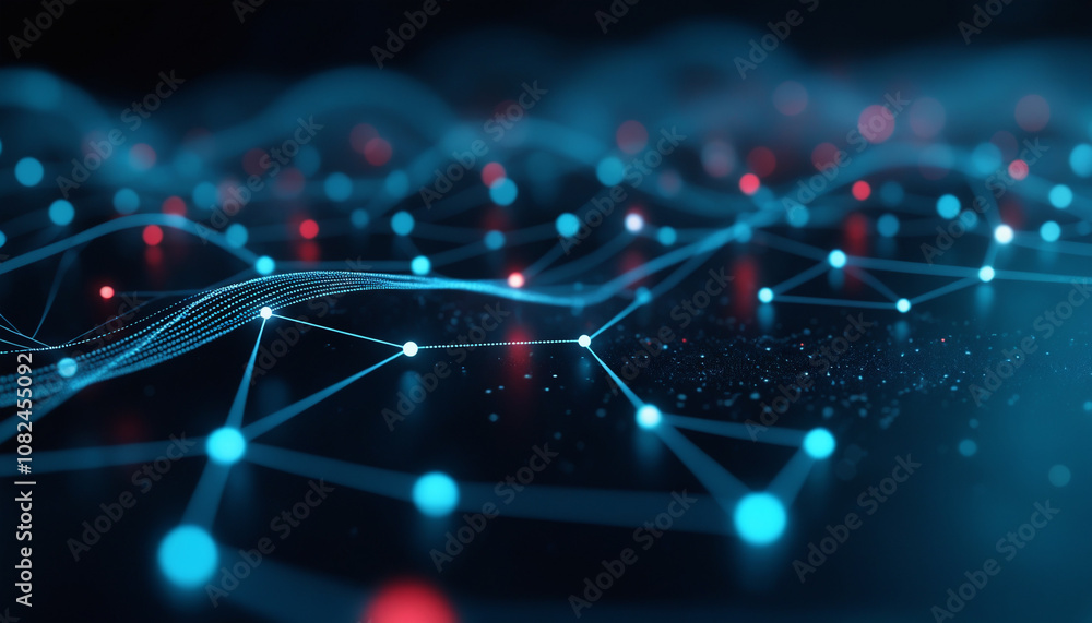 Poster digital network with glowing connections: a digital network with glowing connections and nodes, symb