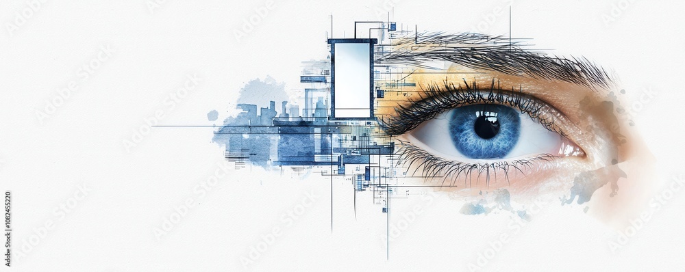 Poster quantum computing of cryptography concept. a close-up of a human eye integrated with digital element