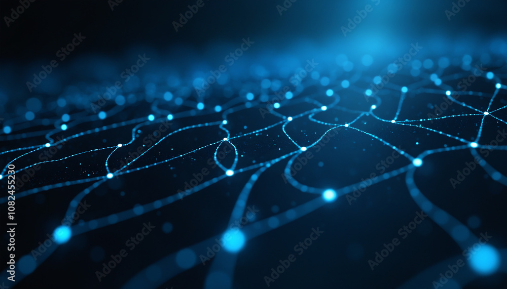 Poster flowing digital network with illuminated nodes: a flowing digital network with illuminated nodes, re
