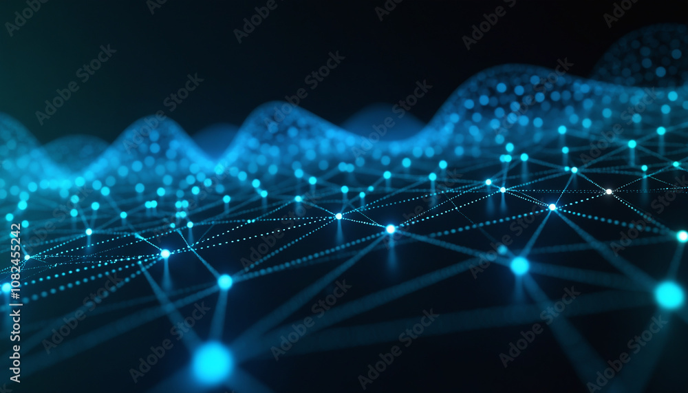 Poster digital mesh network with blue nodes: a digital mesh network featuring blue nodes, representing seam