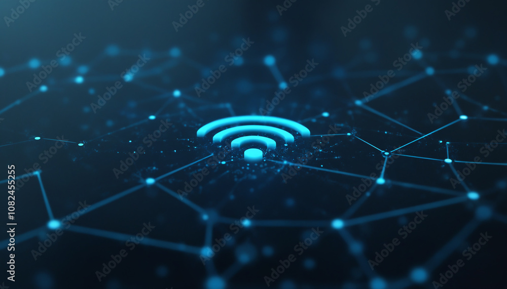 Poster wireless network icon with glowing signal: a wireless network icon with a glowing signal, symbolizin