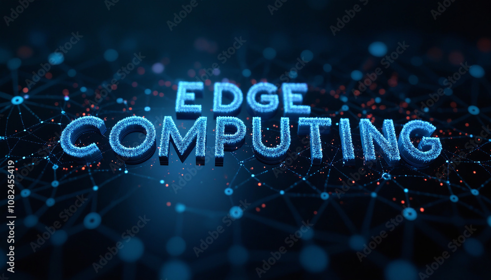 Poster edge computing word with digital network: the phrase edge computing displayed within a digital netwo