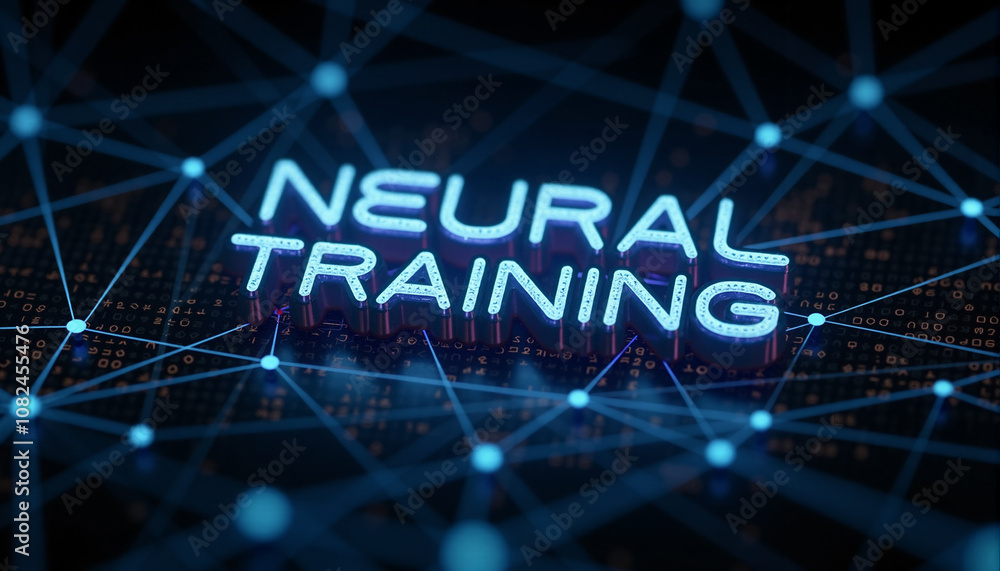 Poster neural training text in digital network: the phrase neural training showcased within a digital netwo