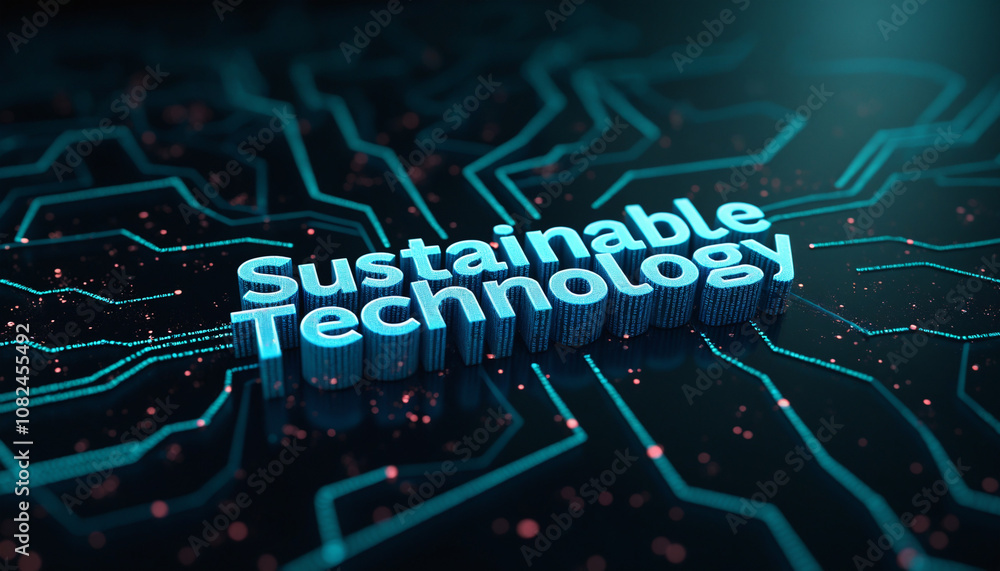 Poster sustainable technology text in digital network: the phrase sustainable technology highlighted within