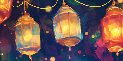 Abstract Ramadan Lantern Illustration: Mystical metallic hues