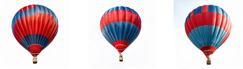 Fototapeta premium Three red and blue hot air balloons with a white background.