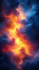 Abstract depiction of fiery cosmic clouds in vibrant colors.