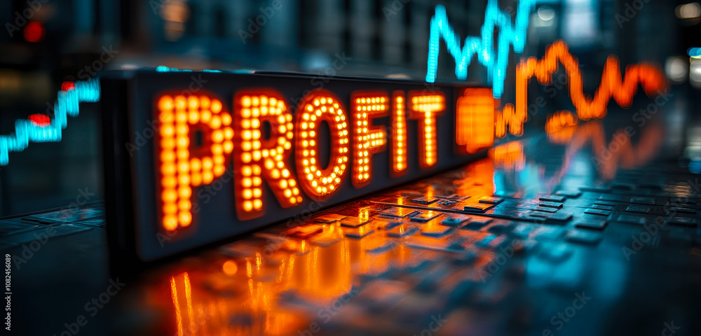 Poster dynamic stock market analysis banner with profit text and graphical elements