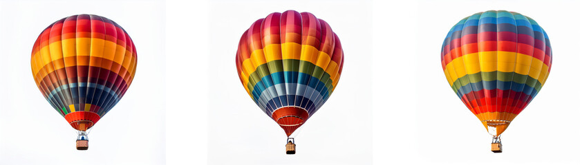 Naklejka premium Three colorful hot air balloons are against a white background.