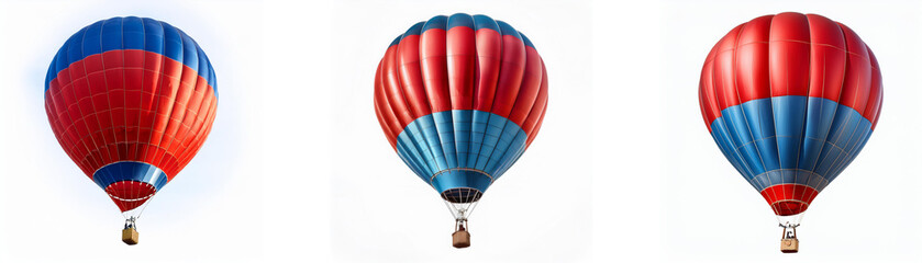 Naklejka premium Three red and blue hot air balloons with white backgrounds.