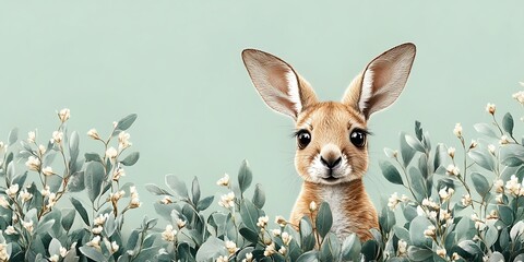 Cute Kangaroo Illustration with Flowers