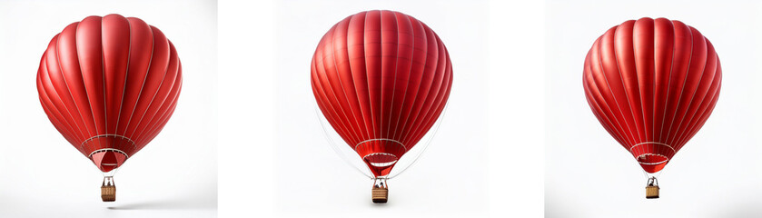 Obraz premium Three red hot air balloons are arranged in a row on a white background.