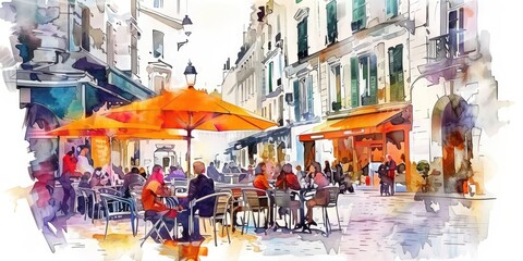 Naklejka premium An urban sketch of a bridge over a river with cityscape in the background