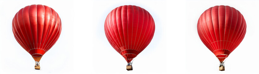 Fototapeta premium Three red hot air balloons are flying against a white background.