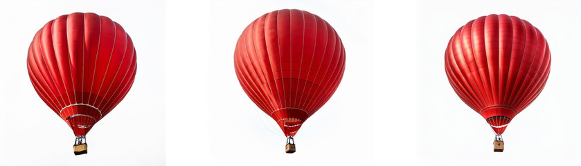 Fototapeta premium Three red hot air balloons are flying in the sky.