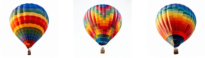 Naklejka premium Three colorful hot air balloons, isolated on a white background.