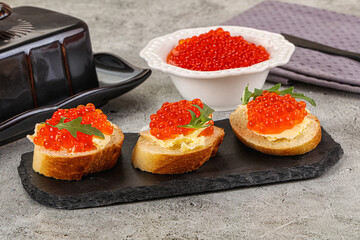 Luxury toast with red caviar